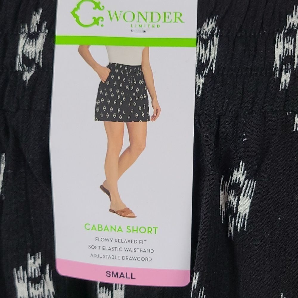 C Wonder NWT Black Cabana Flowy Relaxed Fit Crepe Shorts Abstract Chevron Pocket